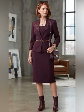 Vintage Karen Miller NY 3 Pc Dress Suit Set Size 8 Plum Purple Special Occasion